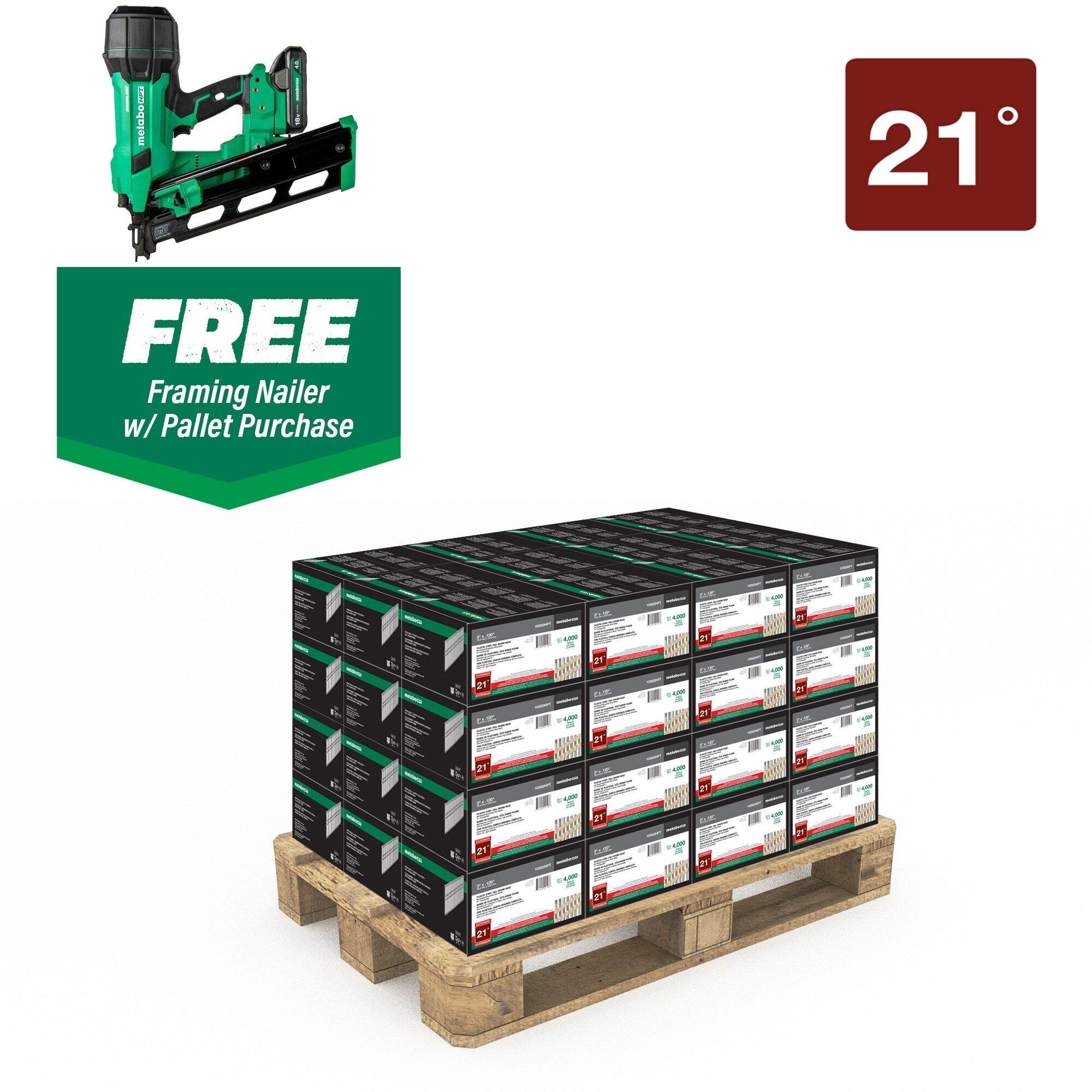 Metabo HPT 21° Framing Nails — 3in. x .12, Hot-Dipped Galvanized, Ring Shank, Includes Free Cordless Framing Nailer, Model# 10302NR1890DRAM